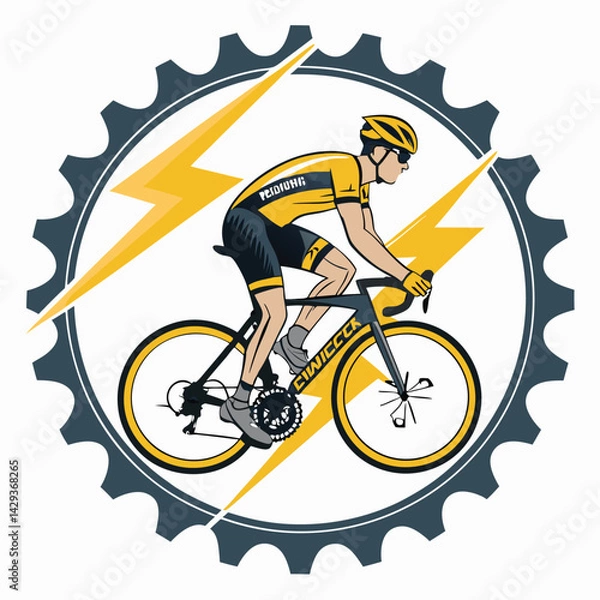 Fototapeta A dynamic cyclist in motion, their trajectory forming a striking lightning bolt shape against a blurred background.  Focus on speed and energy.