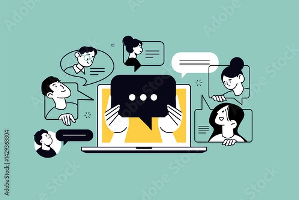 Fototapeta Creative illustration of chatbot, chatting, chat room, chat app. Vector concept for web banner, social media banner, business presentation, marketing material. 