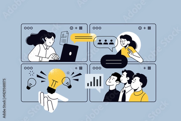 Fototapeta Creative illustrations of human resources, career, startup, conference call, management. Vector concepts for web banner, social media banner, business presentation, marketing material. 