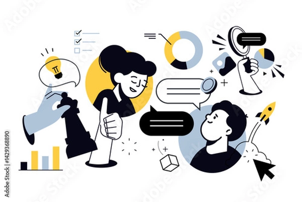 Fototapeta Creative illustration of startup, project development, strategy, planning, workflow. Vector concept for web banner, social media banner, business presentation, marketing material. 