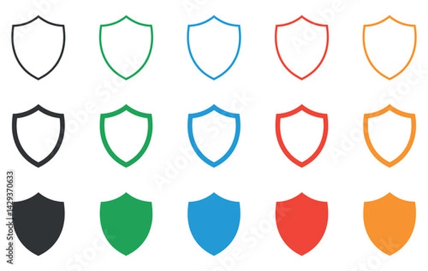 Fototapeta Shields In Various Colors Minimalist Flat Vector Illustration Protection Security Guarantee Safety Symbol Assurance Isolated On White Background