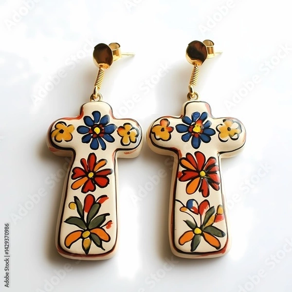 Fototapeta Aprillane Gorgeous Hand-Painted Terra Cotta Cross Earrings
