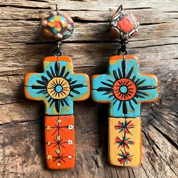 Obraz Aprillane Gorgeous Hand-Painted Terra Cotta Cross Earrings