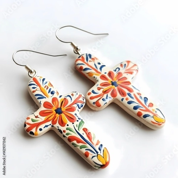 Obraz Aprillane Gorgeous Hand-Painted Terra Cotta Cross Earrings