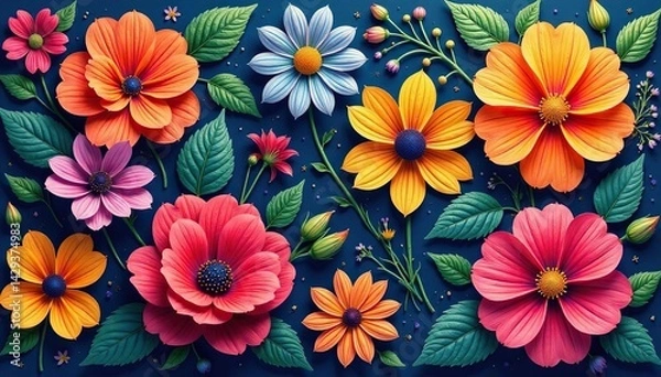Fototapeta Intricate, flowing floral design  Continuous, overlapping blooms ,  green,  vintage
