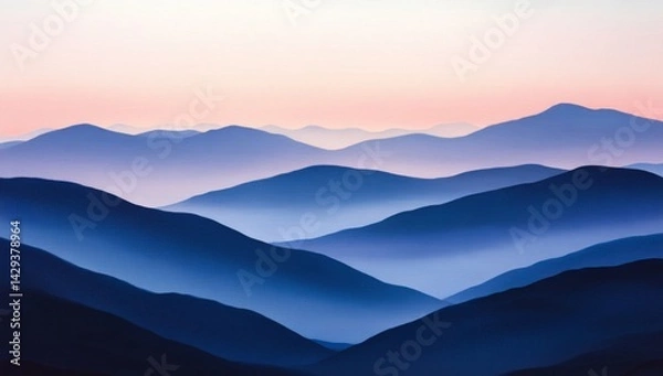 Fototapeta Misty mountain range at sunrise