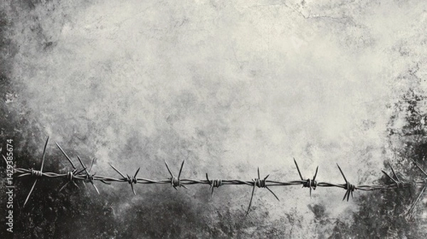 Obraz Barbed wire fence on grunge wall background