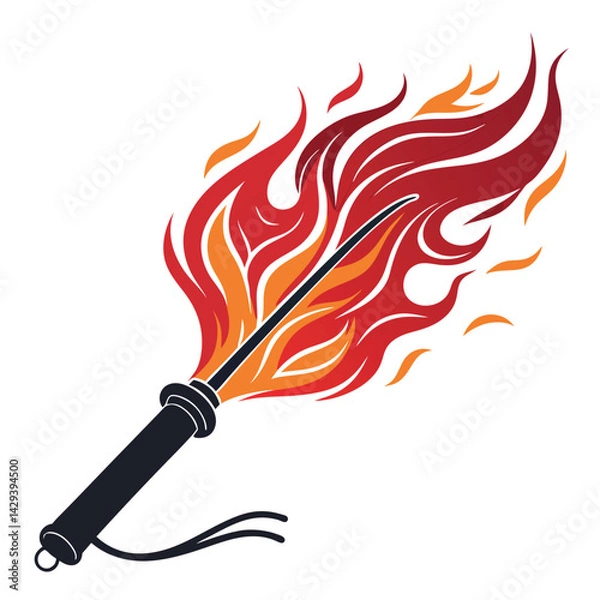 Fototapeta Design a vibrant icon depicting a fiery red whip, shaped like a flame, slashing dynamically through the air.  Emphasis on motion and energy.
