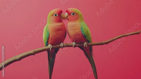 Obraz Lovebirds on a Branch: A Vibrant Display of Affection