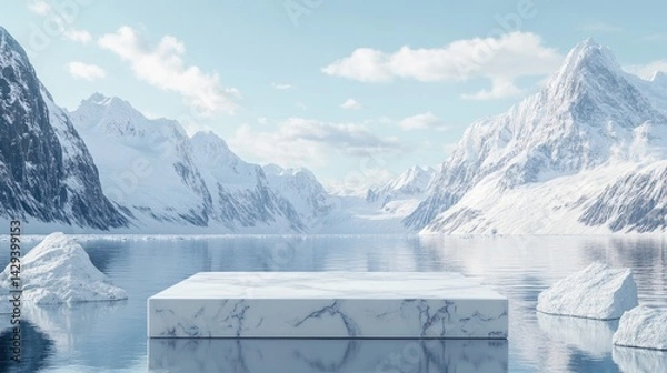 Obraz Serene Winter Landscape: Marble Platform in a Frozen Fjord