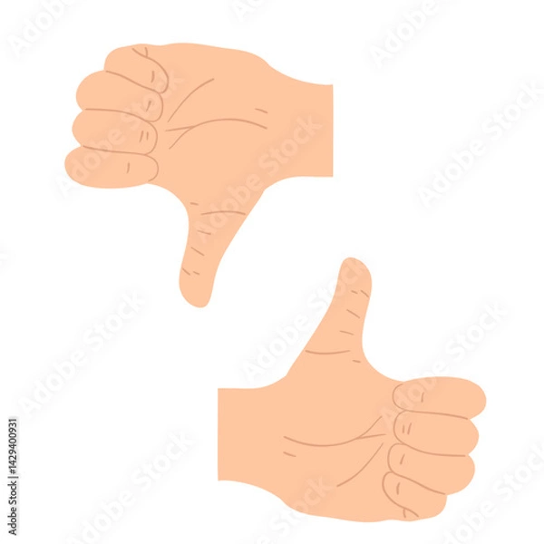 Fototapeta Signs no or negative and ok, yes, positive. Thumbs down dislike and up like