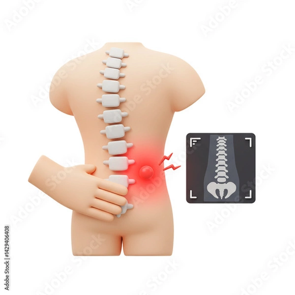 Fototapeta 3d Illustration Lower Back Pain Relief Concept with Medical Scan of Spine