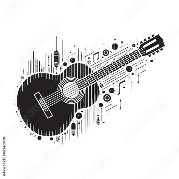 Fototapeta Strings of Sound: A Versatile Collection of Guitar Vector Silhouettes Celebrating the Timeless Appeal, Iconic Shape, and Musical Energy of This Classic Stringed Instrument.