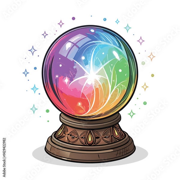 Fototapeta Render a vibrant, detailed image of a magical crystal orb relic, pulsing with inner light, channeling mystical energy; showcasing intricate carvings and glowing runes.