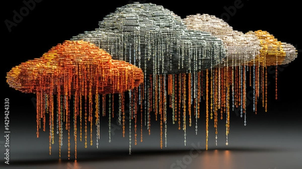 Obraz A glowing digital cloud releases streams of data like futuristic rain symbolizing the seamless flow of information connectivity cloud storage and the evolution of cloud computing technology

