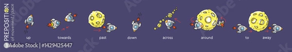 Obraz Preposition of place. Rocket and the planet set