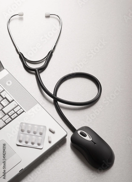 Obraz Stethoscope computer mouse medical online concept