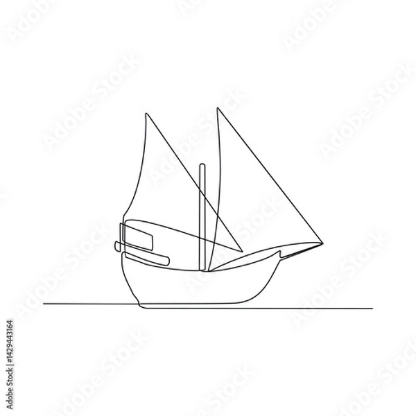 Fototapeta One continuous line drawing of Ship vehicle vector design illustration. Modern and traditional sea vehicle design in simple linear style concept. Ship design for your asset and educational purpose.