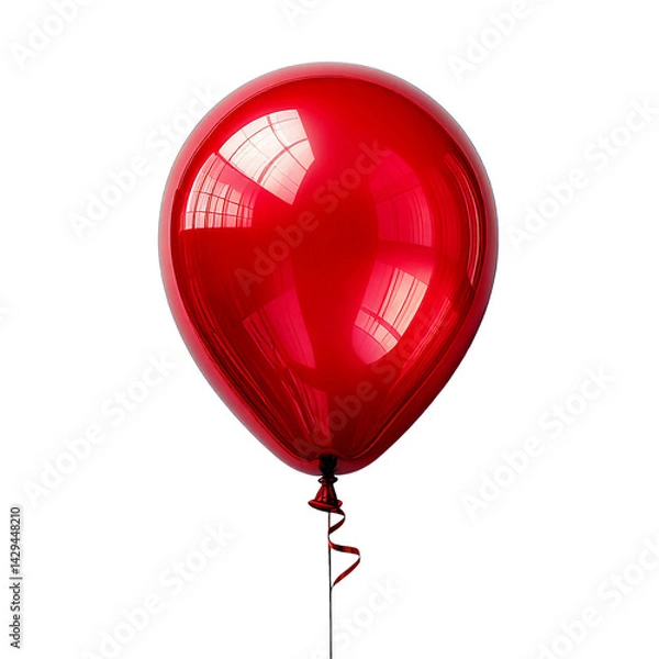 Obraz Ein roter Luftballon mit spiegelnden Fenstern auf der Oberfläche mit einem transparenten Hintergrund (3D)