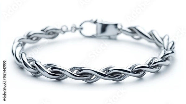 Fototapeta Classic silver bracelet with twisted rope design, isolated on white background