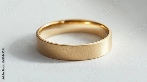 Fototapeta Simple gold ring with smooth band and subtle matte finish, isolated on white background