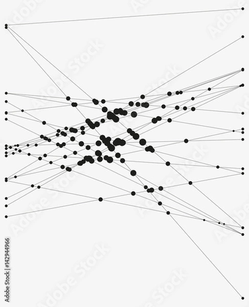 Fototapeta Group of intersecting lines with circles on crossings. Complex algorithmic composition. Geometric sketch. Modern abstract vector illustration. Contemporary decorative background. Element of design.