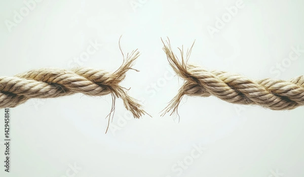 Obraz Frayed ropes facing each other symbolize resilience and strength through support and hard work in a minimalist 3D style