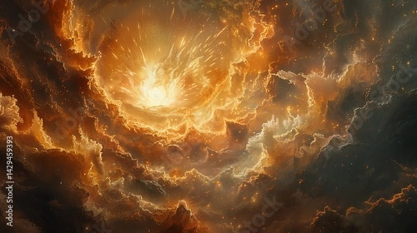 Obraz Infographic Book of Enoch blending futuristic elements noncanonical religious texts and Pseudepigrapha highlighting fallen angels and Nephilim in a hyper realistic style with space for annotations