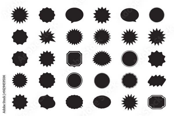 Fototapeta "Set of Black Abstract Badge and Label Silhouettes on White Background"
