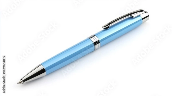 Fototapeta Blue luxury pen with metallic details on a white background. Generative AI