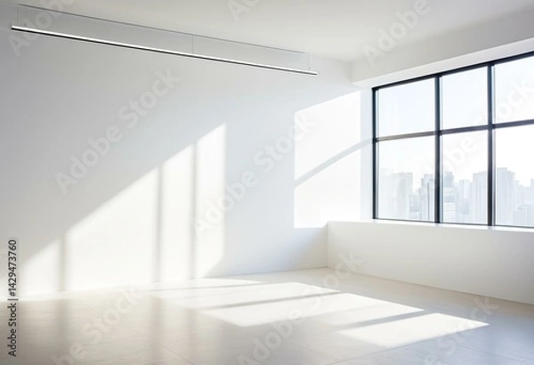 Fototapeta soft sunlit zone in clean room with light-focused compositio