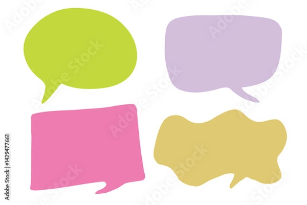 Fototapeta Hand drawn speech bubbles with pastel color. Blank empty Speak bubble, chatting, or message box set. Suitable for flat design illustration, clip art, stickers, etc