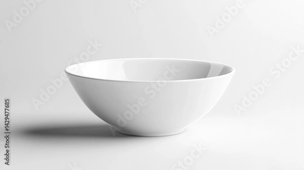 Fototapeta White shiny porcelain bowl placed on a clean white surface symbolizes purity simplicity and modern minimalism perfect for product mockups culinary branding or lifestyle presentation

