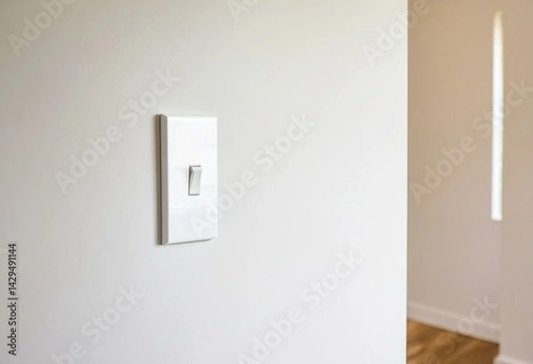 Fototapeta A white light switch on a wall in a room.