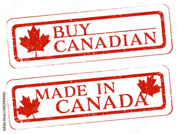 Obraz A set of grunge rectangle stamps with maple leaf and Canada text