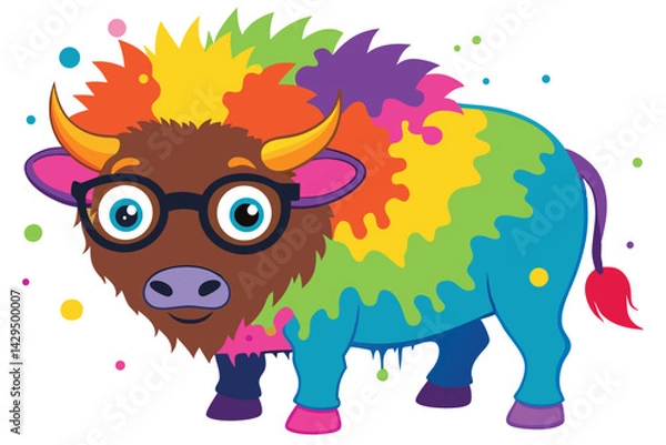 Fototapeta Colorful artistic bison    colorful paint splatters on white background.