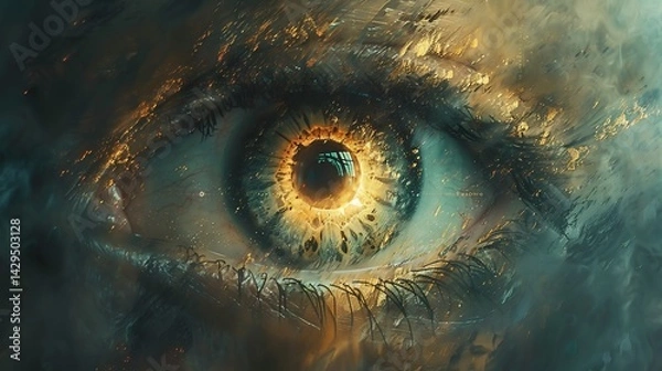 Fototapeta Dystopian vision inspired Book of Enoch featuring enochian literature ancient religious texts hyper realistic depiction of watchers biblical figures set against futuristic background writing space
