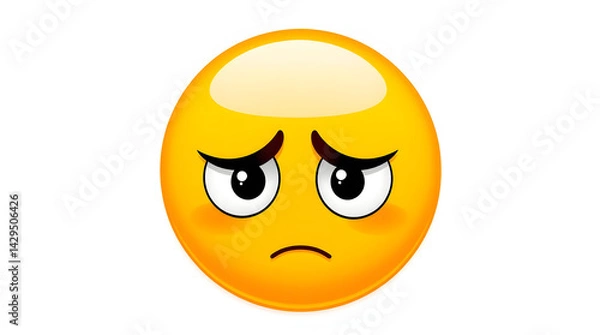 Fototapeta A grumpy emoticon expresses displeasure yellow design simple background bold features digitally