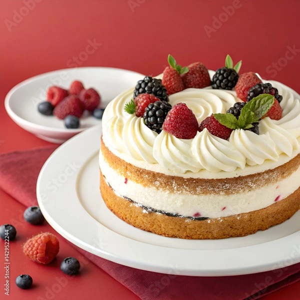 Obraz cheesecake with berries and mint