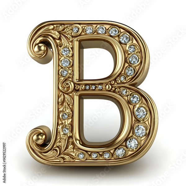 Fototapeta Ornate Gold Letter B 3D Render