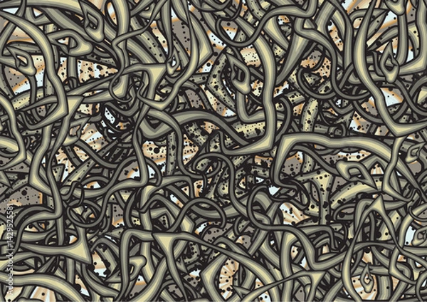 Obraz Textural backdrop with animal and floral motifs for fashion trends or covers. Chaotic ehtnic backdrop for textiles, business concepts, batiks, carpets, interiors, tiles, prints, fabrics, posters, etc.