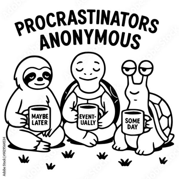 Fototapeta Procrastinators sloth turtle snail funny lazy animals