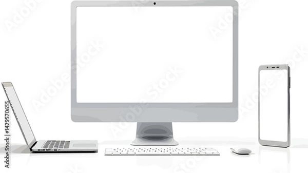 Obraz White computer screen mockup laptop and smartphone for website design and app presentation template design