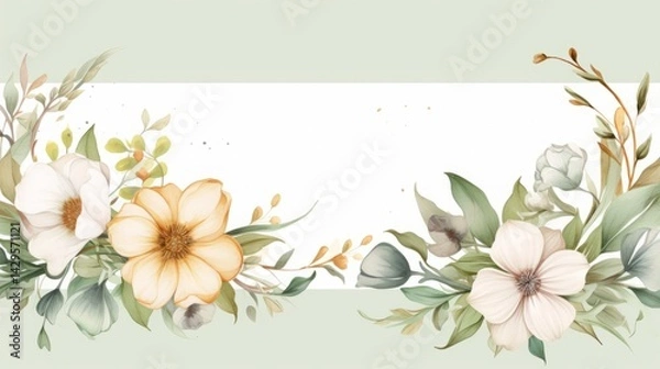 Obraz Hand-drawn botanical frame illustration. Delicate watercolor floral and leafy frame, perfect for invitations or branding 