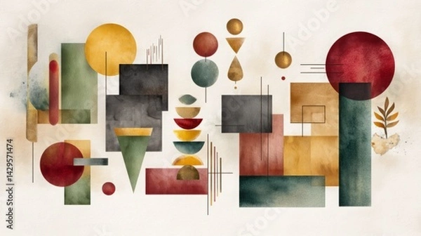 Fototapeta Retro-style mid-century modern abstract art, Vintage 1950s-inspired abstract shapes and muted warm tones in a stylish composition 