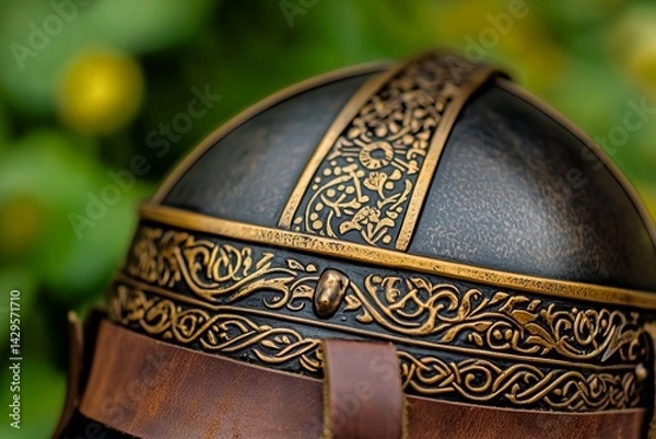 Obraz Viking helmet with detailed metalwork and leather straps