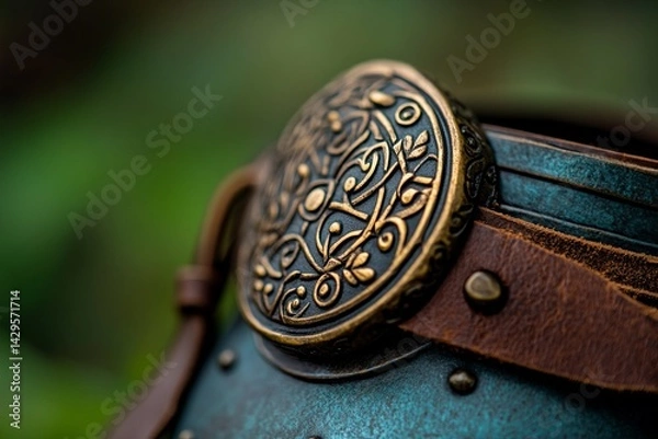 Obraz Viking helmet with detailed metalwork and leather straps