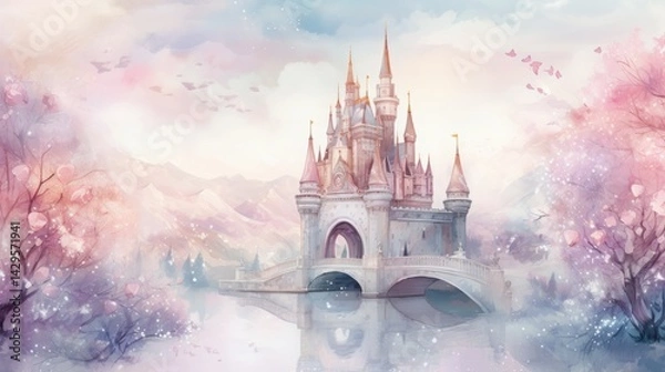 Obraz A dreamy fantasy castle with a magical landscape in soft pastel hues