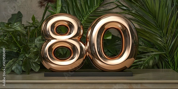 Obraz Rose Gold Number 80 3D Render