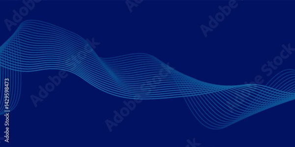 Fototapeta Abstract glowing wave lines on dark blue background. Dynamic wave pattern. Modern flowing wavy lines. Futuristic technology concept. Suit for banner, poster, cover, brochure, flyer, website